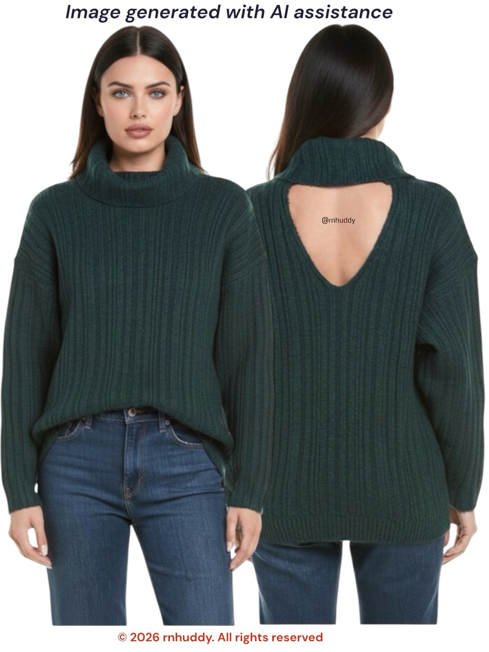 Cabi S green tryst cutout back cowl neck sweater